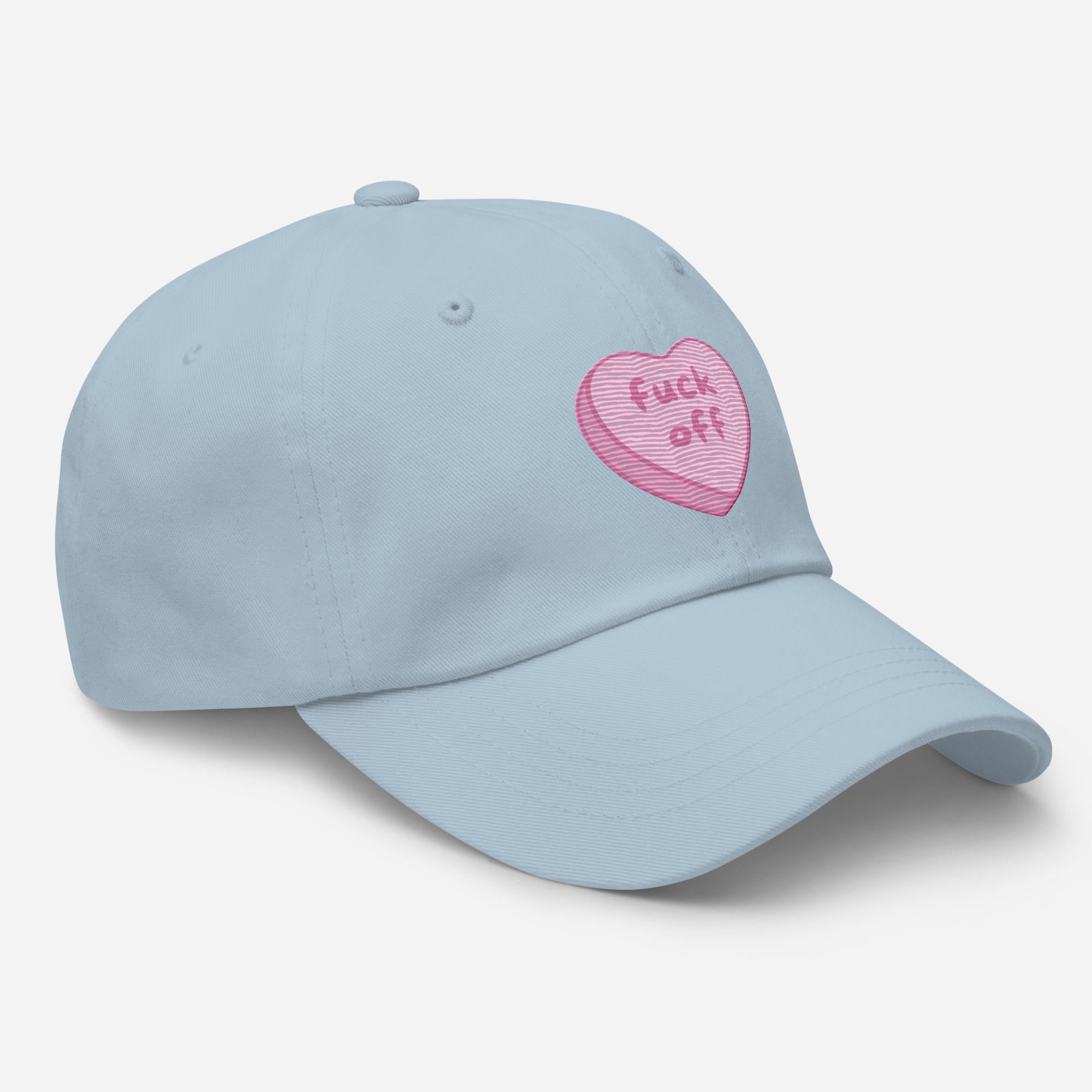 F*ck Off Candy Heart Hat | Embroidered Y2K Cap | Pastel Alt Aesthetic | Sarcastic Valentine Hat | Soft Girl Rude Cap | Anti-Social Cute Gift