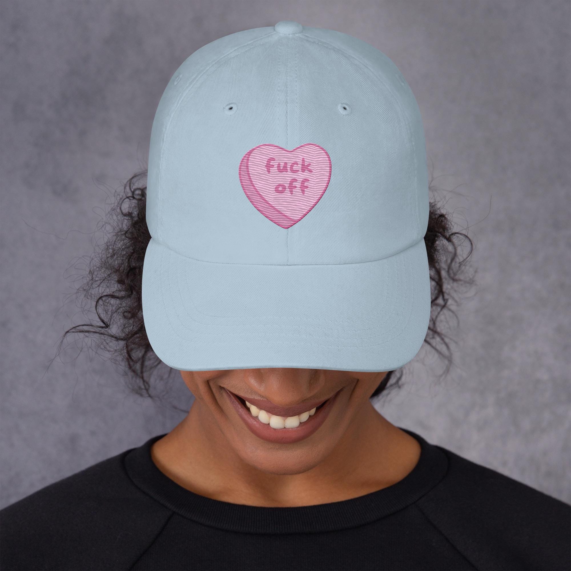 F*ck Off Candy Heart Hat | Embroidered Y2K Cap | Pastel Alt Aesthetic | Sarcastic Valentine Hat | Soft Girl Rude Cap | Anti-Social Cute Gift