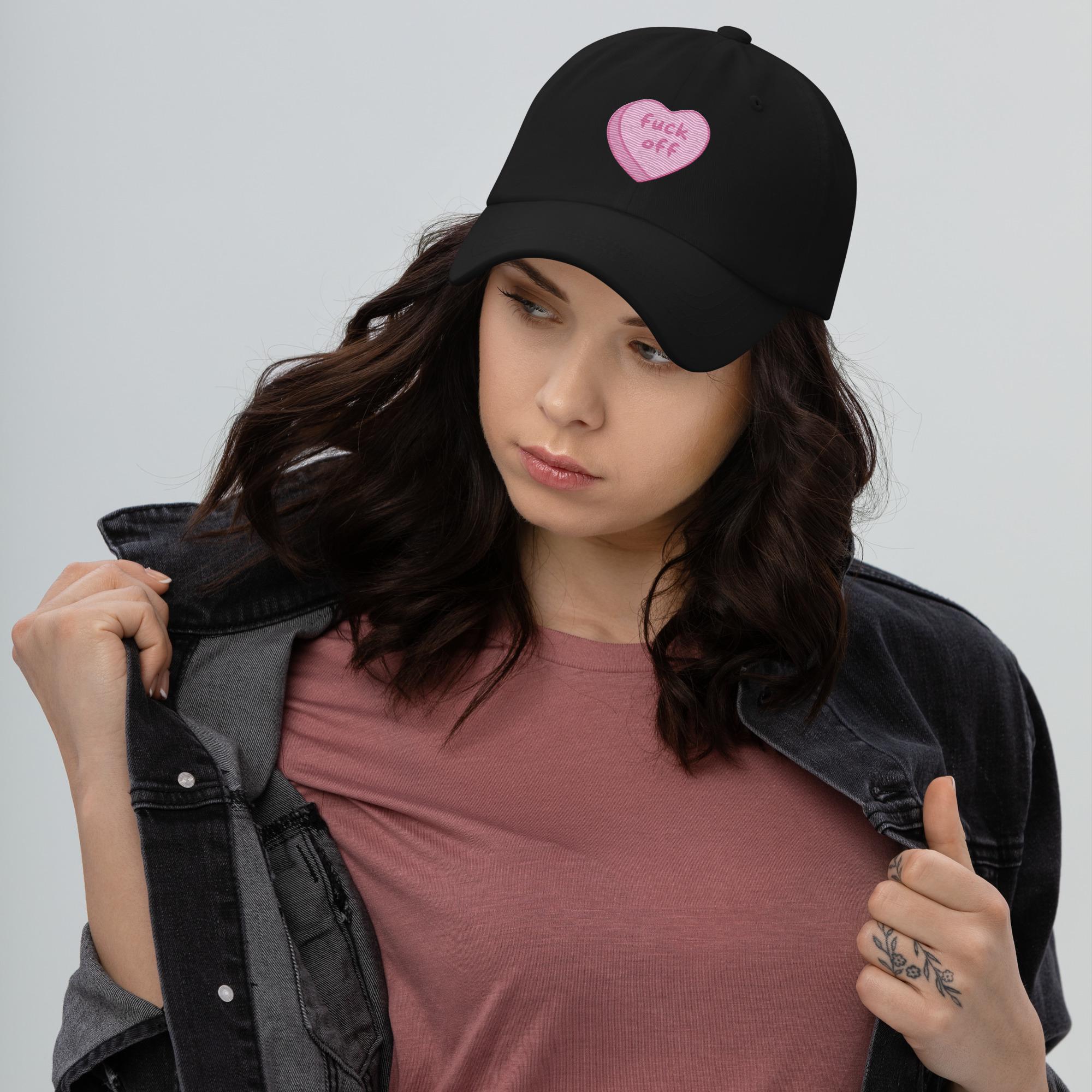 F*ck Off Candy Heart Hat | Embroidered Y2K Cap | Pastel Alt Aesthetic | Sarcastic Valentine Hat | Soft Girl Rude Cap | Anti-Social Cute Gift