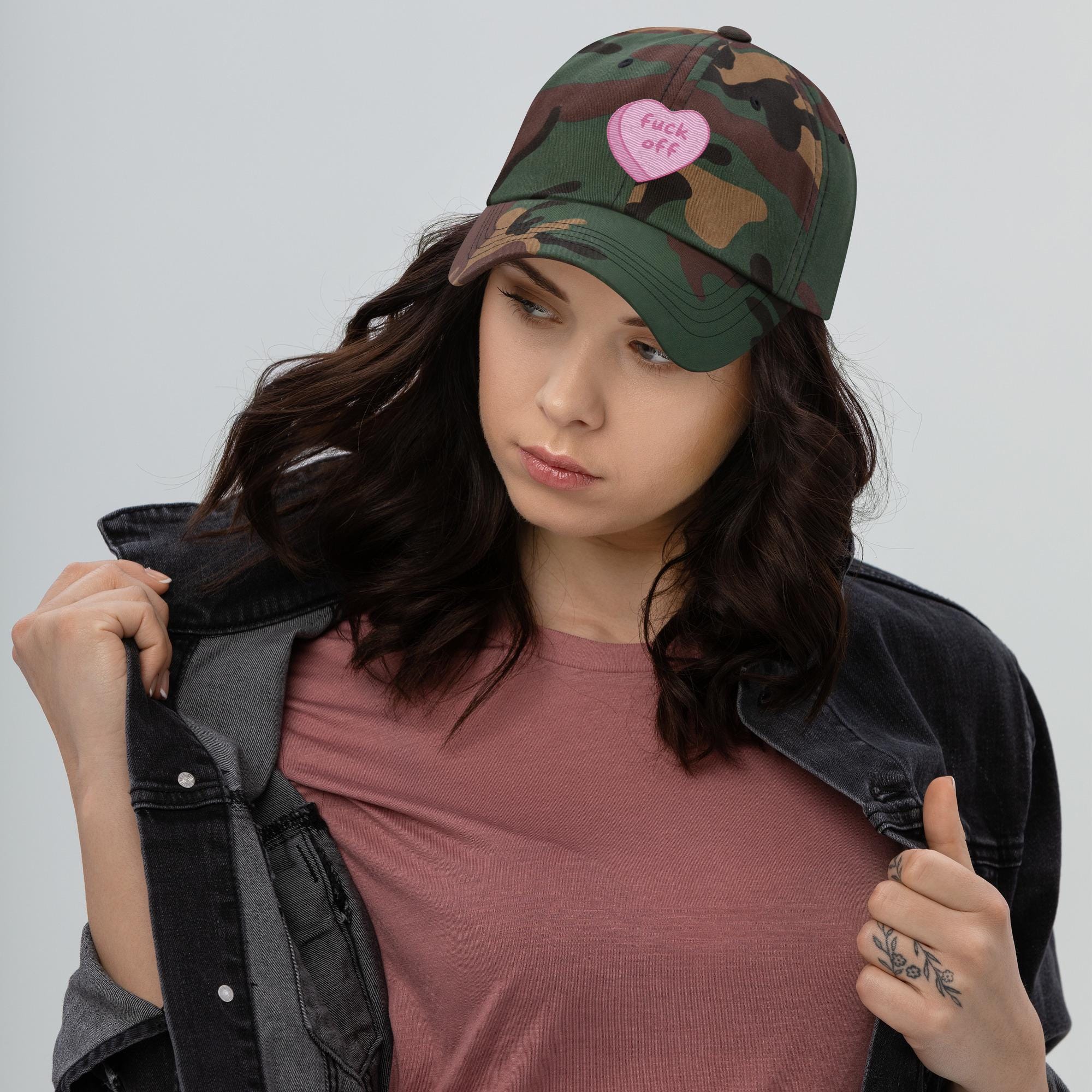 F*ck Off Candy Heart Hat | Embroidered Y2K Cap | Pastel Alt Aesthetic | Sarcastic Valentine Hat | Soft Girl Rude Cap | Anti-Social Cute Gift