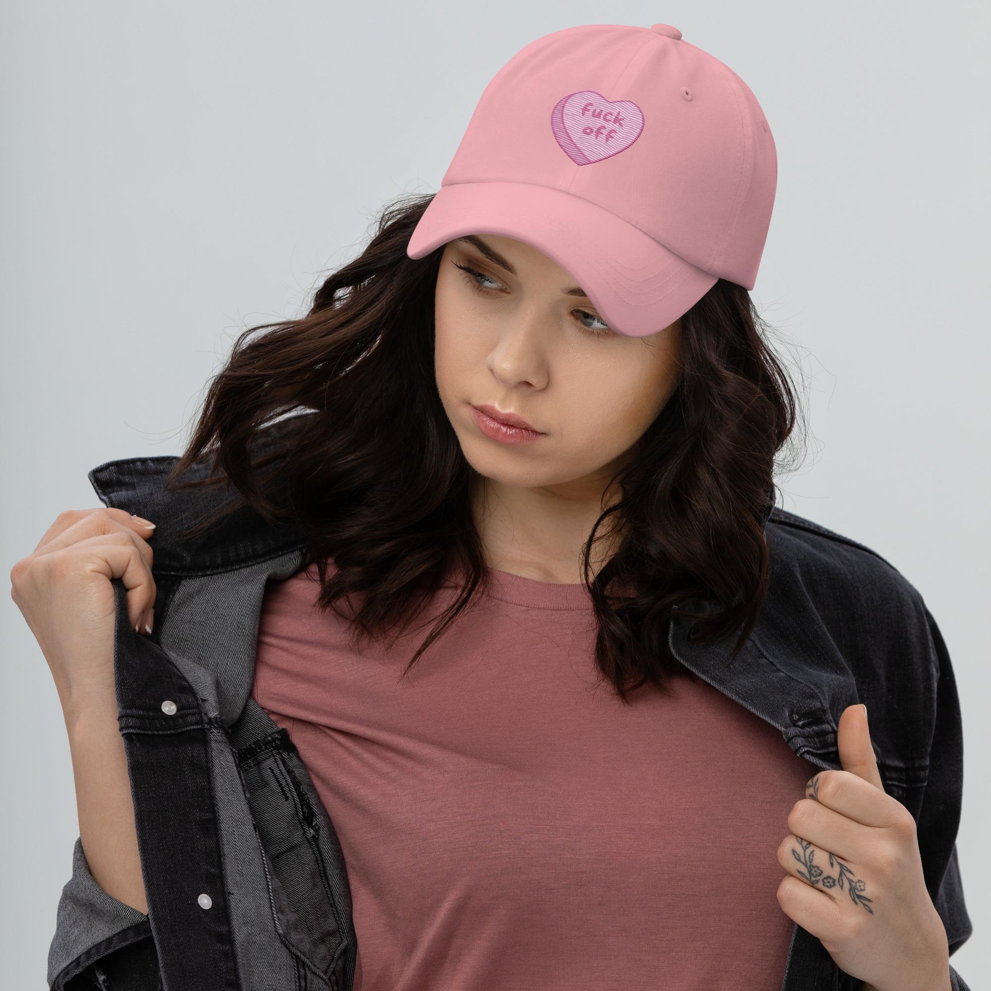 F*ck Off Candy Heart Hat | Embroidered Y2K Cap | Pastel Alt Aesthetic | Sarcastic Valentine Hat | Soft Girl Rude Cap | Anti-Social Cute Gift