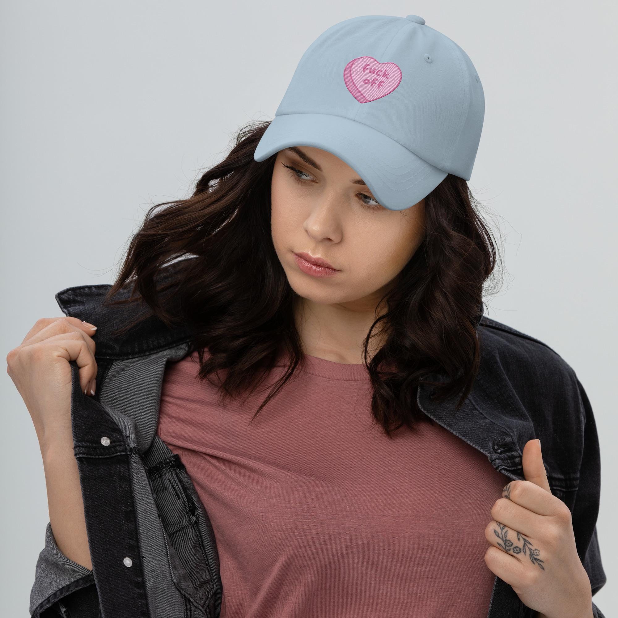 F*ck Off Candy Heart Hat | Embroidered Y2K Cap | Pastel Alt Aesthetic | Sarcastic Valentine Hat | Soft Girl Rude Cap | Anti-Social Cute Gift